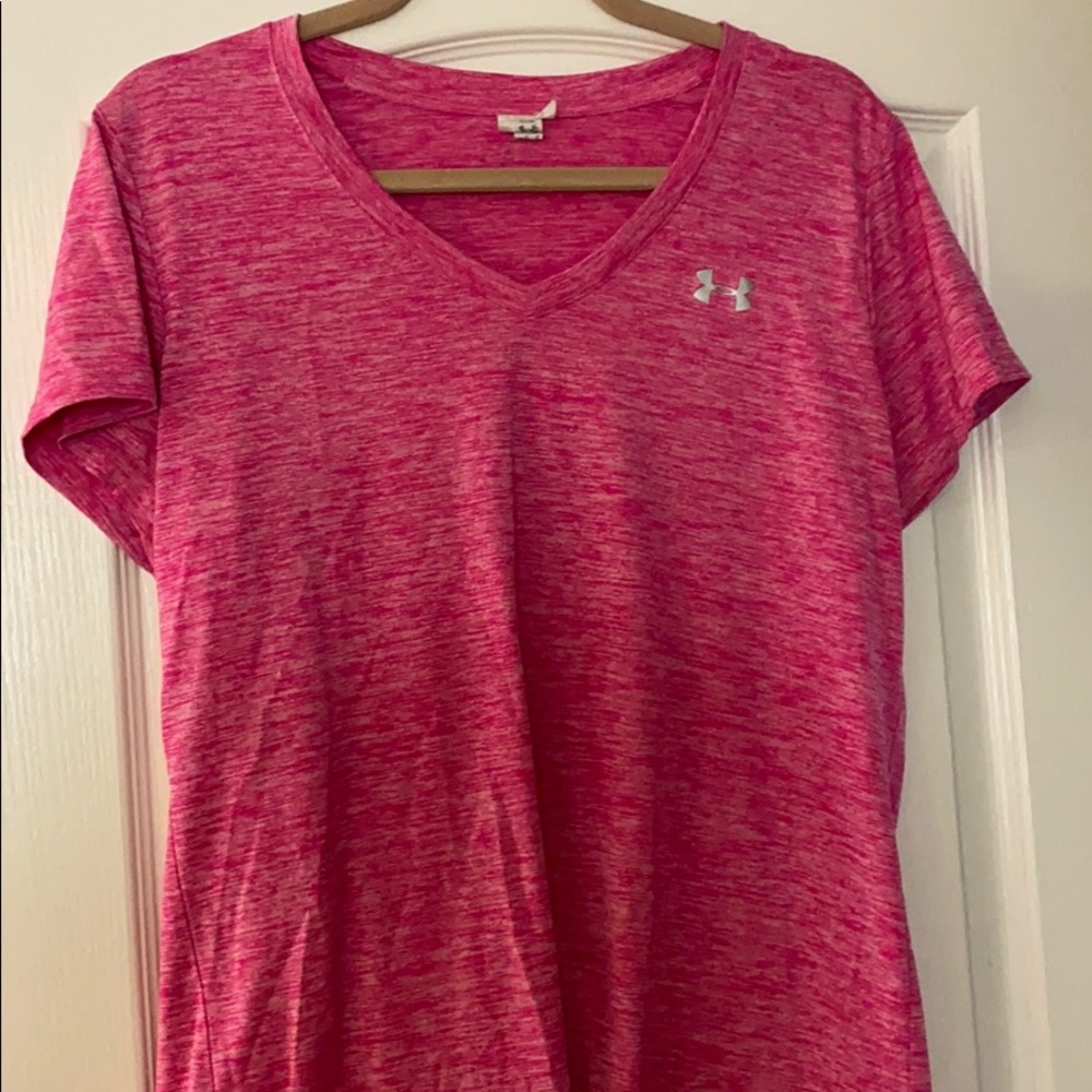 Hot pink under armour v-neck workout t-shirt